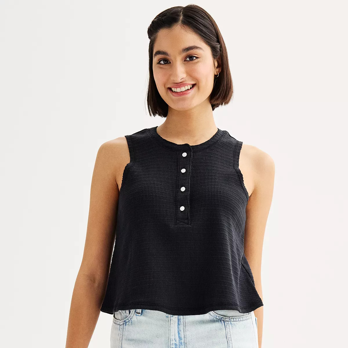 Juniors' SO® Boxy Crop Henley Tank Top | Kohl's