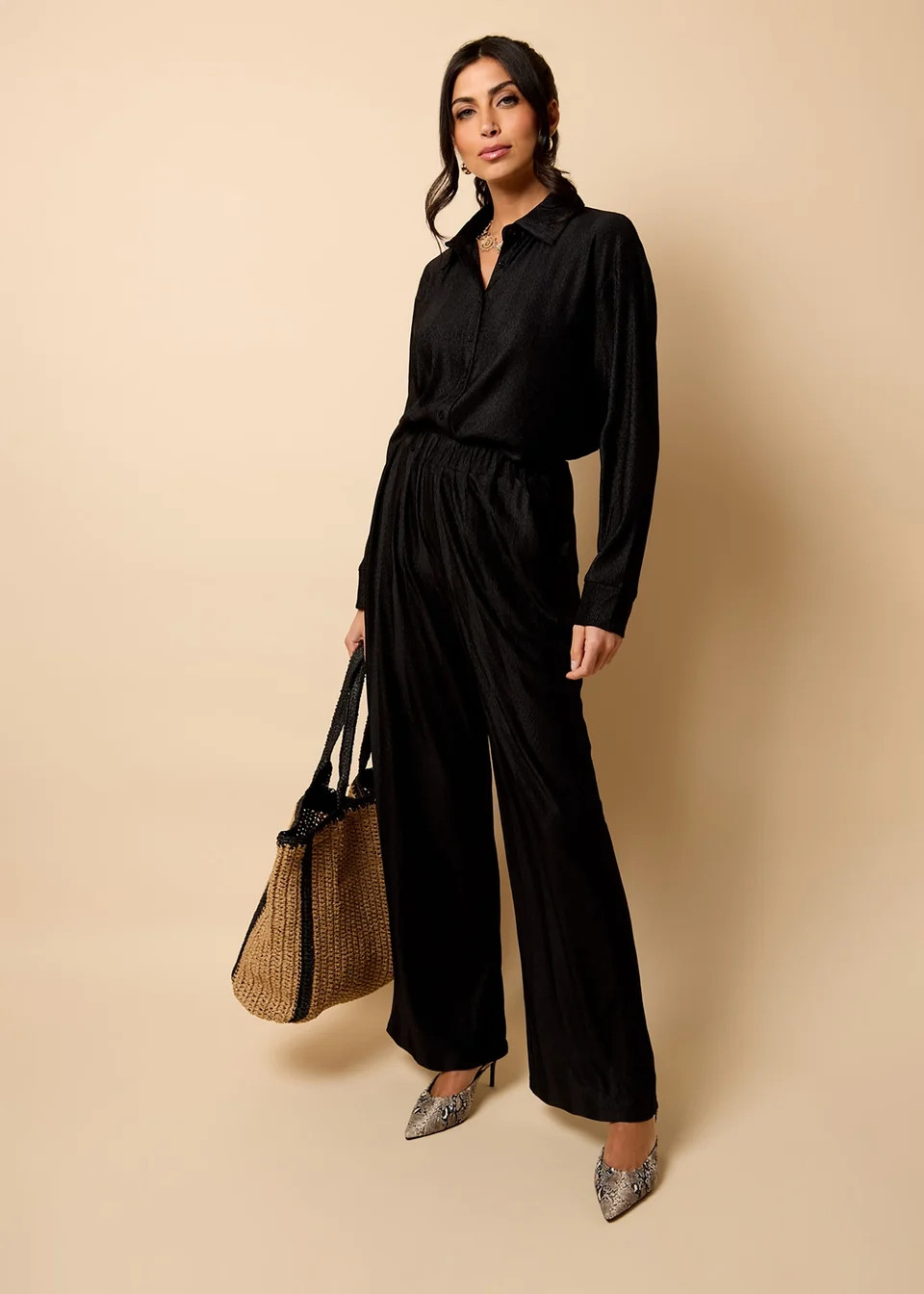 Little Mistress Black Co Ord Plisse Trousers by Vicky Pattison | Matalan (UK)