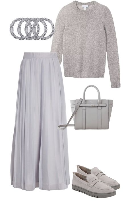 Monochromatic grey minimalist capsule wardrobe #greypleatedskirt #greyknitwear

#LTKover40 #LTKeurope #LTKstyletip