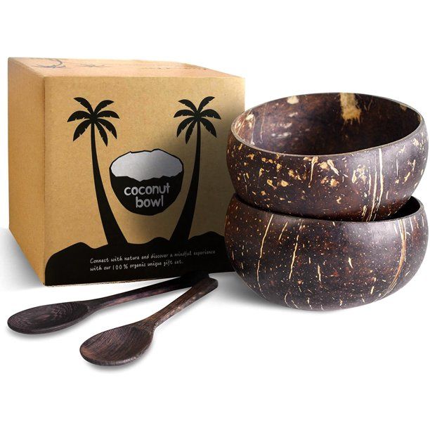 Traverse Supply Co Jumbo Coconut Bowls and Wooden Spoons, 2 Sets, Polished - Walmart.com | Walmart (US)
