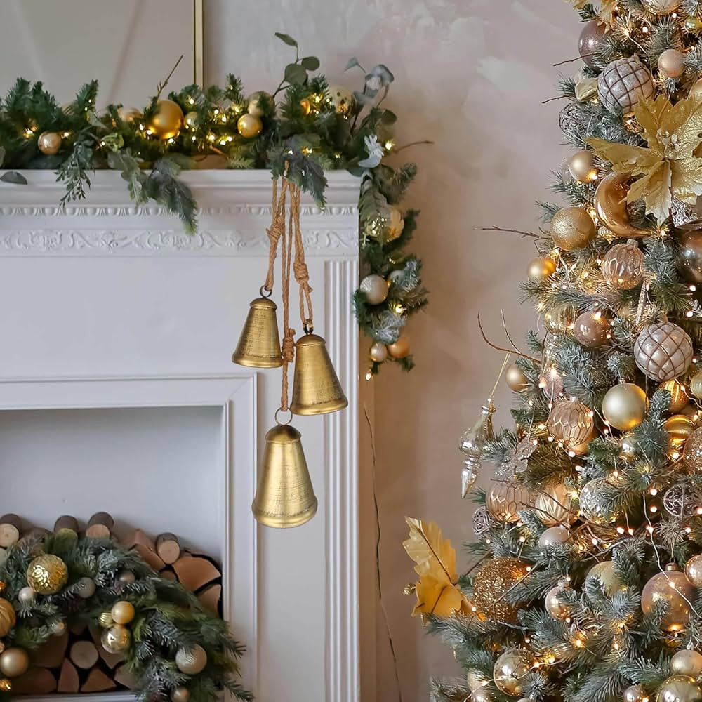 Christmas Bells Decorations Brass Hanging - Rustic Xmas Bell Cow Decor Decorative Vintage Antique... | Amazon (US)