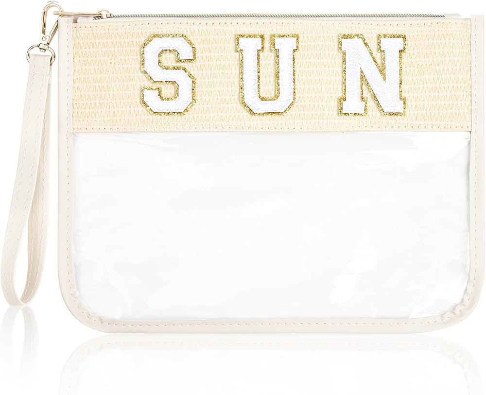 SOIDRAM SUN Bag Sunscreen Makeup Bag Chenille Letter Pouch Clear Travel Zipper Nylon Cosmetic SUN... | Amazon (US)