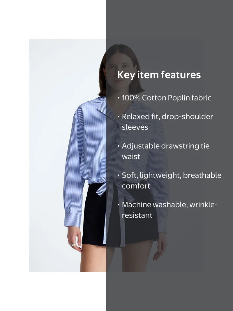 Free Assembly Women's and Women's Plus Cotton Poplin Tie Waist Shirt with Long Sleeves, Sizes XS-... | Walmart (US)