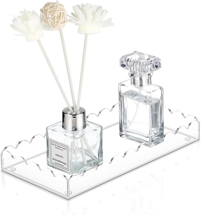 Acrylic Bathroom Vanity Tray 7.9", Soap Dispenser Decorative Scalloped Tray for Bathroom Kitchen ... | Amazon (US)