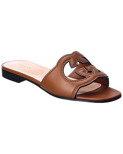 Interlocking G Cutout Leather Sandal | Gilt & Gilt City