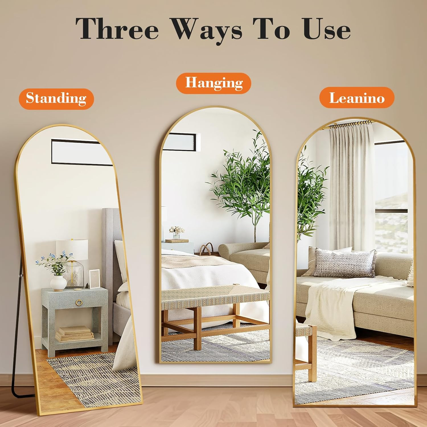 DUMOS 64"x21" Arched Full Length Floor Mirror, Full Body Mirror with Stand, Shatterproof Tempered... | Amazon (US)