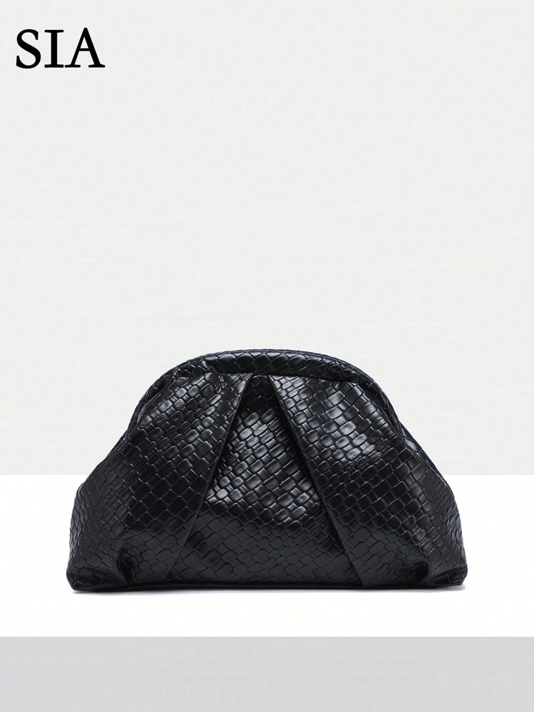 Women's Vintage Minimalist Crochet Woven Beach Bag, Angola Red Rivet Decor, Large Capacity Pleate... | SHEIN