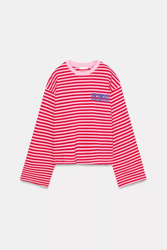 STRIPED T-SHIRT WITH SLOGAN | Zara UK