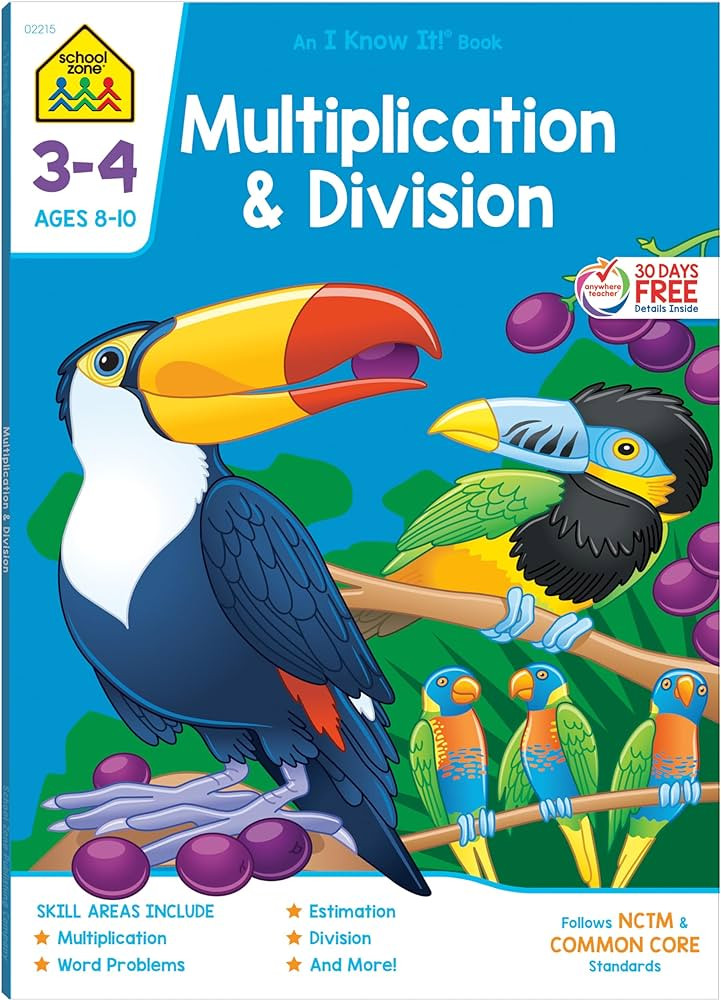 School Zone Multiplication & Division Workbook: 64 Pages, 3rd Grade, 4th Grade, Estimation, Word ... | Amazon (US)