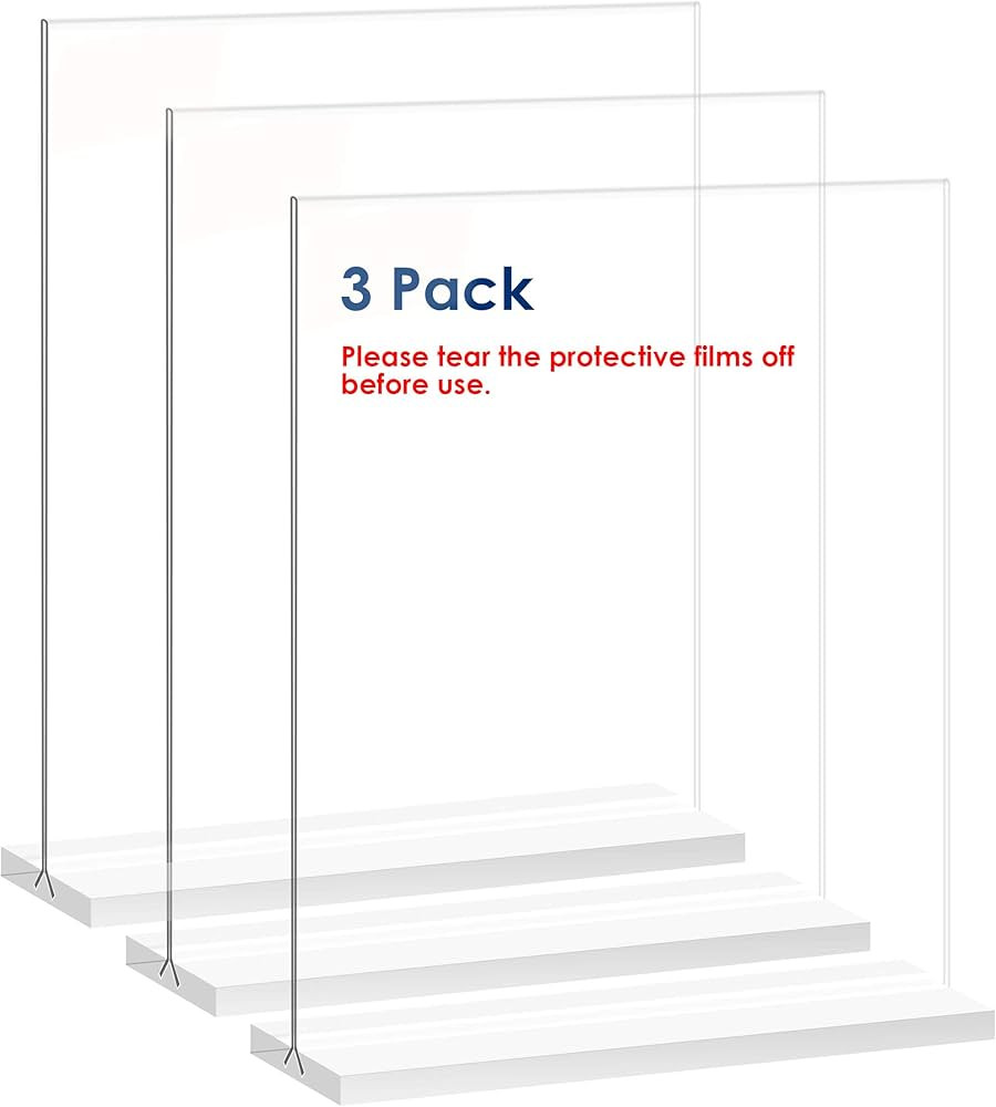 newnewshow 8.5x11 Acrylic Sign Holder 3 Pack Vertical Double-Sided Display (Optional 8.5x11 8.5x5... | Amazon (US)