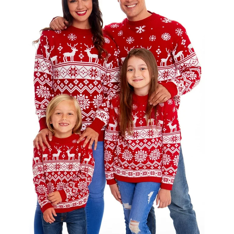 Youweixiong Family Matching Christmas Sweater Crew Neck Snowflakes Ugly Knitted Sweater Pullover ... | Walmart (US)