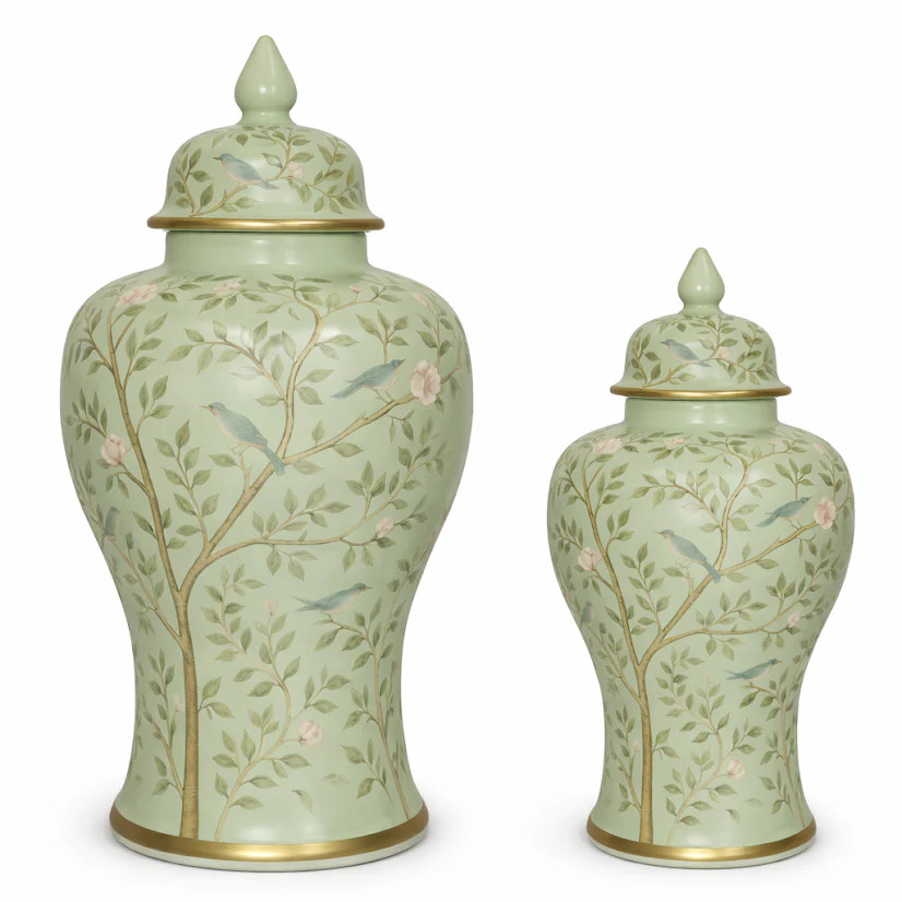Green Chinoiserie Jar (2 Sizes) | The Enchanted Home