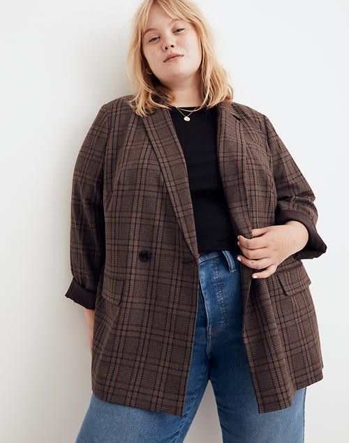 Plus Size Plaid Double-Breasted Blazer | Fall Outfit  | Madewell