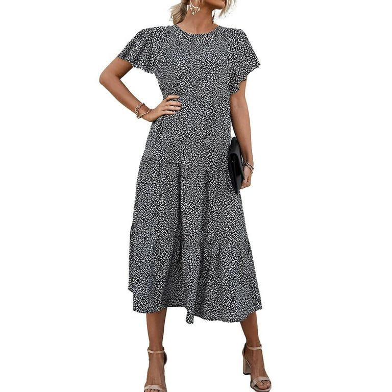 Fantaslook Dresses for Women Summer Casual Boho Dress Floral Print Ruffle Sleeve Midi Beach Dress... | Walmart (US)