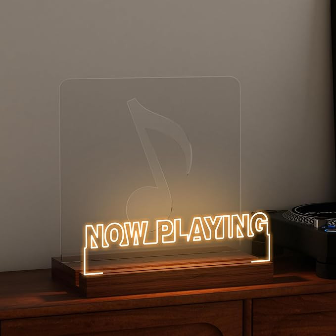 Now Playing Vinyl Record Stand, Light up Record Holder, Wooden Acrylic Display with Warm White Li... | Amazon (US)