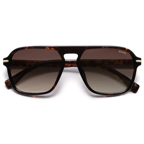 SOJOS Retro Aviator Polarized Sunglasses for Men Women Trendy Vintage Square Pilot Mens Shades SJ2370 Tortoise Frame Brown Grading Lens | Amazon (US)