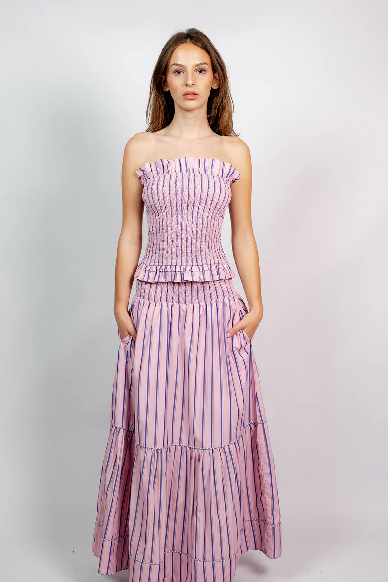 Strapless Bandeau Top | Oxford Blue/Pink Stripe | SUE SARTOR