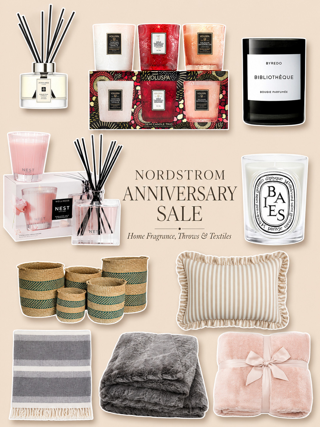 Refresh your home with cozy textures and beautiful scents from the Nordstrom Anniversary Sale. This home edit features luxury candles, reed diffusers, soft throw blankets, decorative pillows, and woven storage baskets. It is an easy way to make your bedroom or living room feel warmer, calmer, and more inviting.

Featured home fragrance brands include Jo Malone London, Voluspa, Byredo, Diptyque, and NEST New York.

Shop your favorites before popular sale items sell out. 

 #NordstromAnniversarySale #NordstromSale #HomeFragrance #LuxuryCandles #ReedDiffuser #ThrowBlankets #NeutralHomeDecor #CozyHome #HomeDecorFinds #LTKOver40 #LTKHome #LTKSaleAlert