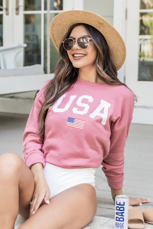 Athletic USA Flag Mauve Graphic Sweatshirt | Pink Lily
