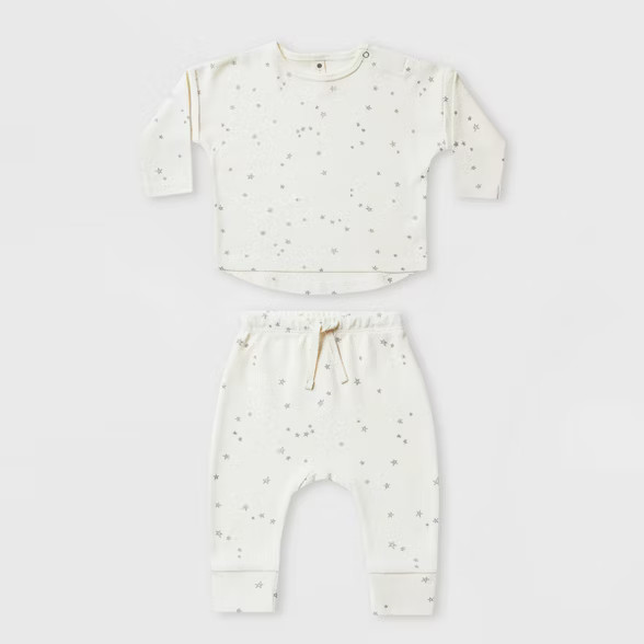 Q by Quincy Mae Baby 2pc Stars Brushed Jersey Long Sleeve Top & Pants Set - Ivory | Target