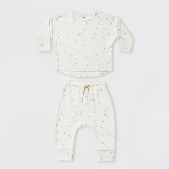 Q by Quincy Mae Baby 2pc Stars Brushed Jersey Long Sleeve Top & Pants Set - Ivory | Target