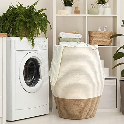 Goodpick Large Laundry Hamper | Tall Wicker Hamper Laundry Basket, Soft Cotton Rope Woven Hamper, Fa | Amazon (US)