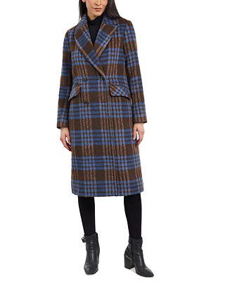 BCBGeneration Women's Double-Breasted Notch-Collar Plaid Coat - Macy's | Macy's