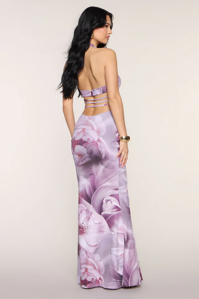 Natalia Floral Halter Formal Dress | Windsor Stores
