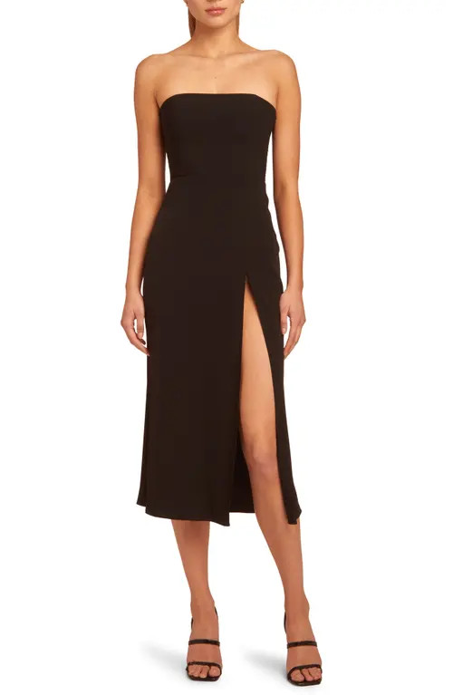 Amanda Uprichard Mandy Strapless Midi Dress in Black at Nordstrom, Size Large | Nordstrom