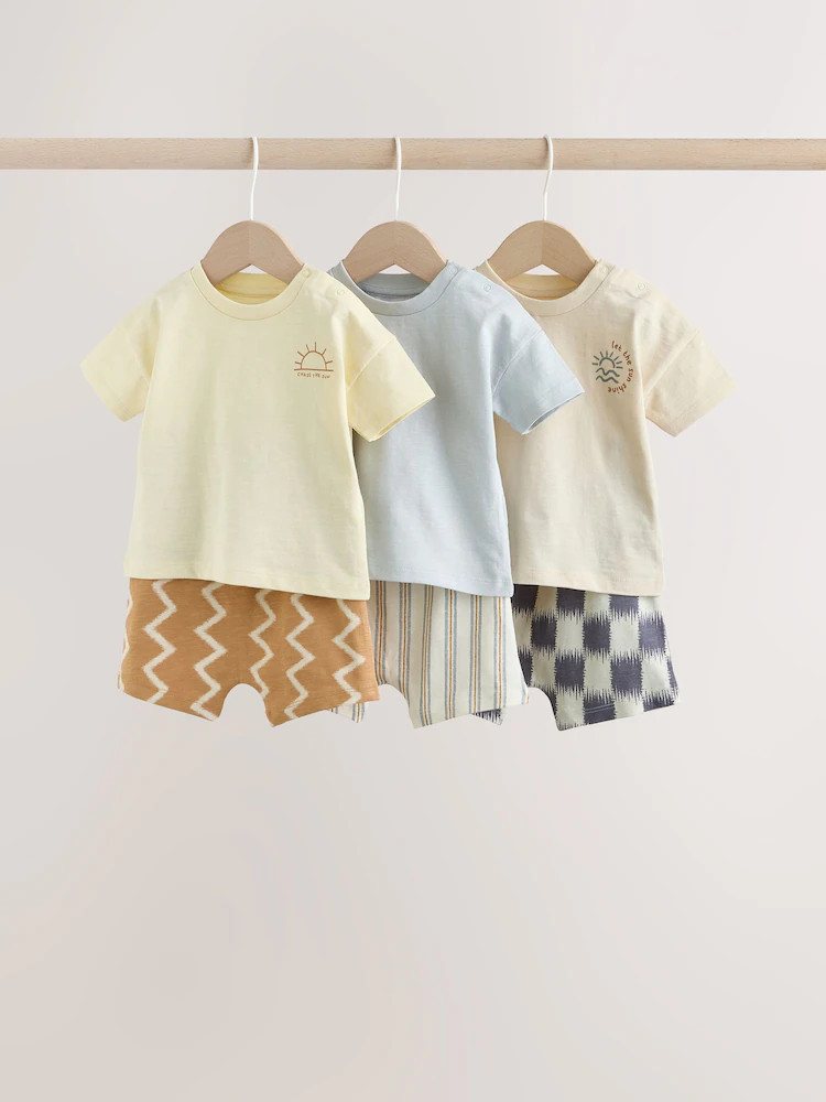 Grey/Blue Wave Print Tops and Shorts Baby Set 6 Piece (0mths-3yrs) | Next US