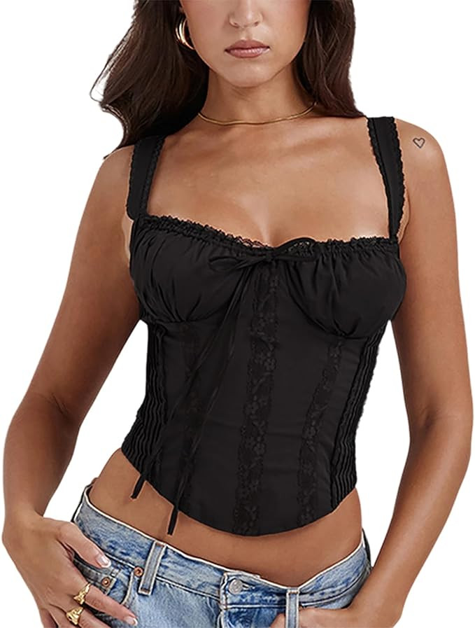 Women's Lace Up Cami Corset Tops Cold Shoulder Zip Side Ties Back Sexy Going Out Bodyshaper Busti... | Amazon (US)