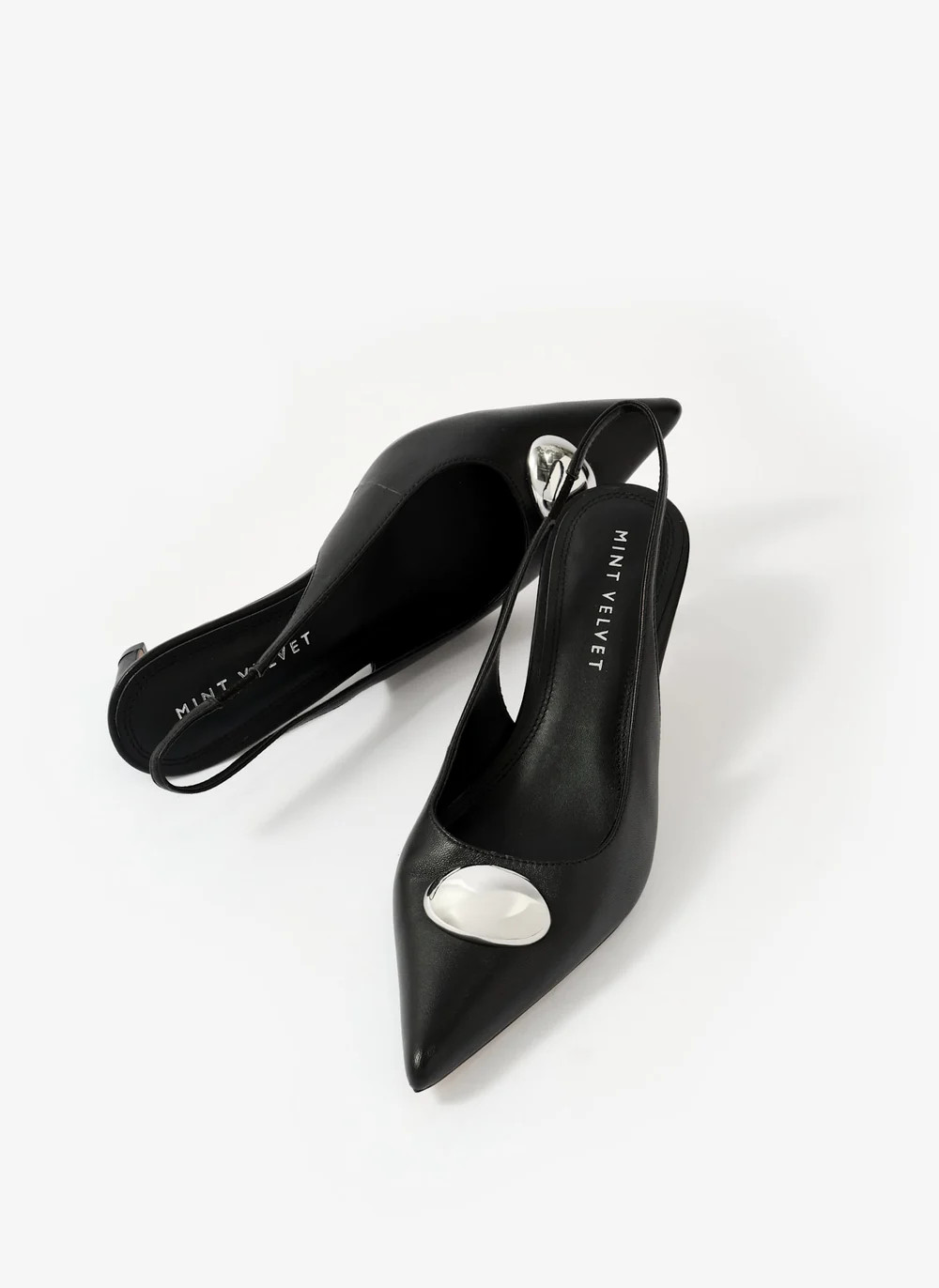 Ren Black Leather Sling Back Heels | Mint Velvet