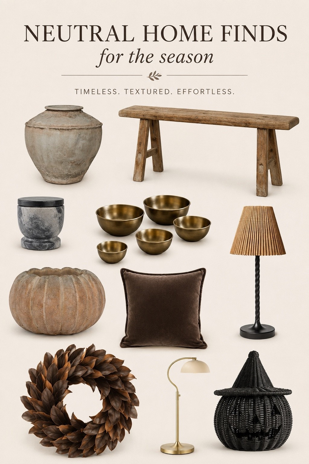 Designer-Inspired Neutral Home Finds | Collected & Cozy

A curated mix of elevated home finds that bring timeless, organic style to every space. Think weathered wood, aged pottery, warm brass, rich velvet, and cozy seasonal accents that feel collected over time. These are the pieces I’m loving for creating a warm, designer-inspired home this season.

#LTKSeasonal #LTKHome #LTKSaleAlert