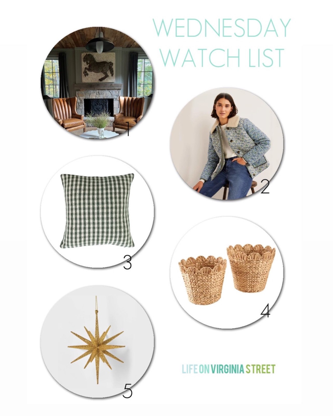 This weeks picks include a quilted floral jacket (use code A3T8 for 30% off), an under $15 olive green gingham pillow cover, scalloped baskets, and gold star ornaments! See more details here: https://lifeonvirginiastreet.com/wednesday-watch-list-390/.
.
#ltkhome #ltksalealert #ltkseasonal #ltkunder50 #ltkunder100 #ltkstyletip #ltkholiday

#LTKSeasonal #LTKhome #LTKunder50