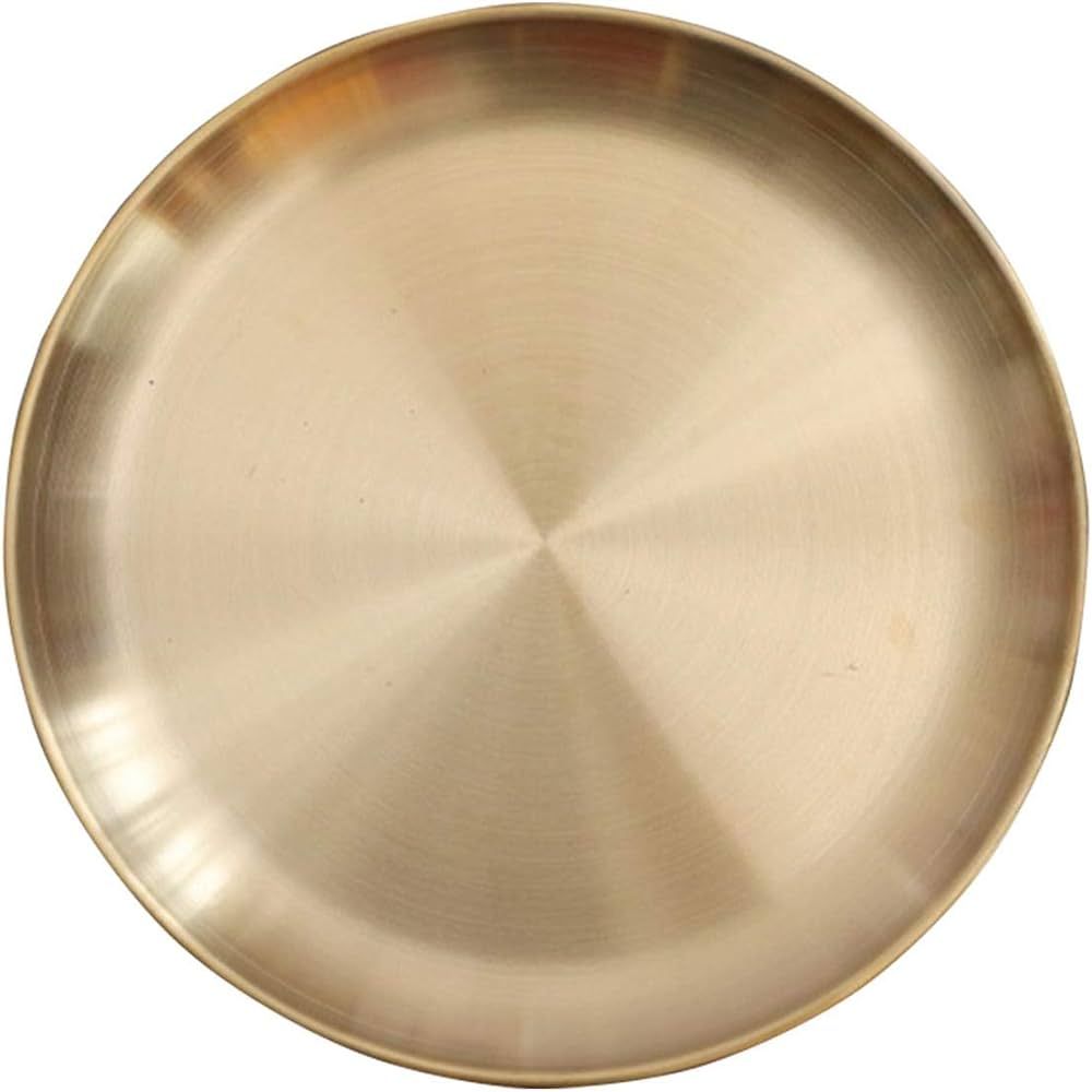 Round Brass Tray,Small Gold Decorative Tray Metal Storage Organizer Tray for Modern Home,Matte Br... | Amazon (US)