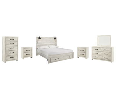 Cambeck King Panel Bed with 2 Storage Drawers with Mirrored Dresser, Chest and 2 Nightstands | Ashley