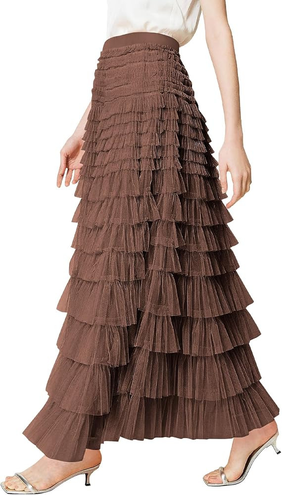 PEHMEA Tulle Maxi Skirts for Women, High Waist A-Line Flowy Elegant Party Wedding Guest Casual Sk... | Amazon (US)