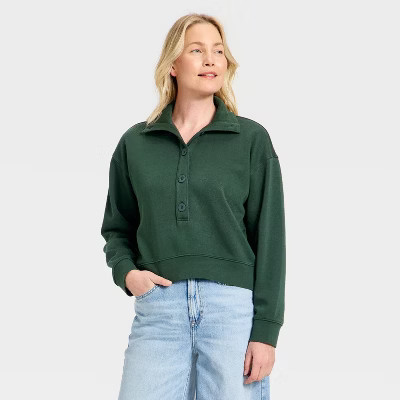 Women's Button-Front Pullover Sweatshirt - Universal Thread™ Dark Green | Target