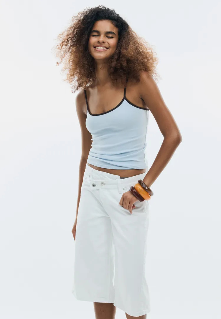 B07 Ribbed strap top - Women's Tops and Bodysuits | Stradivarius United Kingdom | Stradivarius (UK)