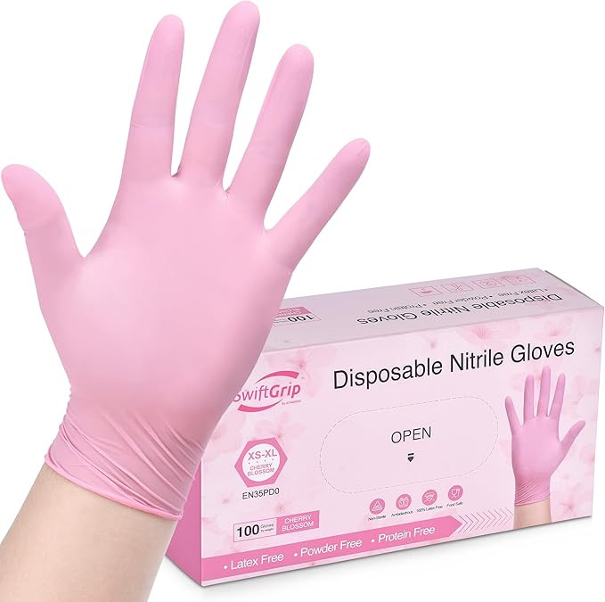 SwiftGrip Pink Nitrile Gloves, 3-mil, Pink Industrial Gloves Disposable Latex Free, Pink Cleaning... | Amazon (US)