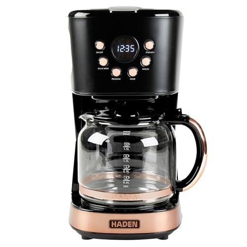 HADEN Coffee Machine, 12 Cup Programmable Drip Coffee Maker with Auto Shut-Off Function and Reusable Washable Water Filter, Black & Copper | Amazon (US)