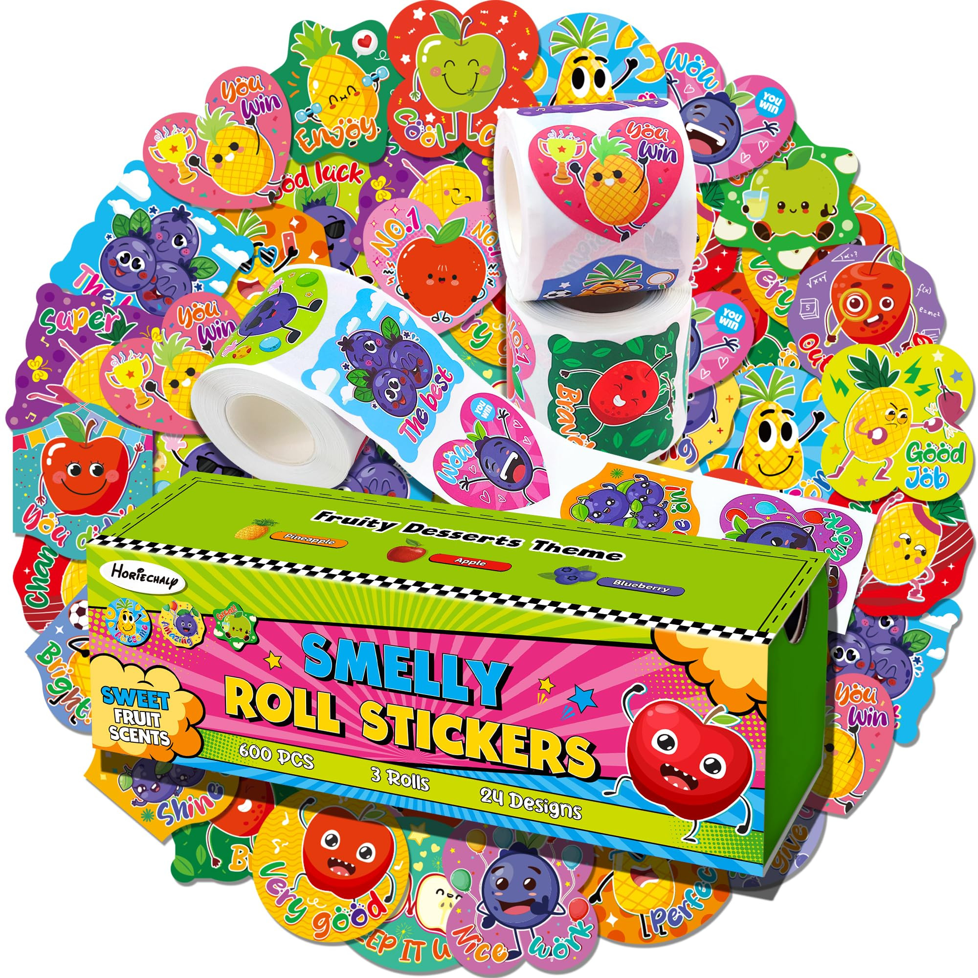 HORIECHALY 600 Pcs Scented Stickers for Kids, 3 Rolls Scratch and Sniff Smelly Motivational Rewar... | Amazon (US)