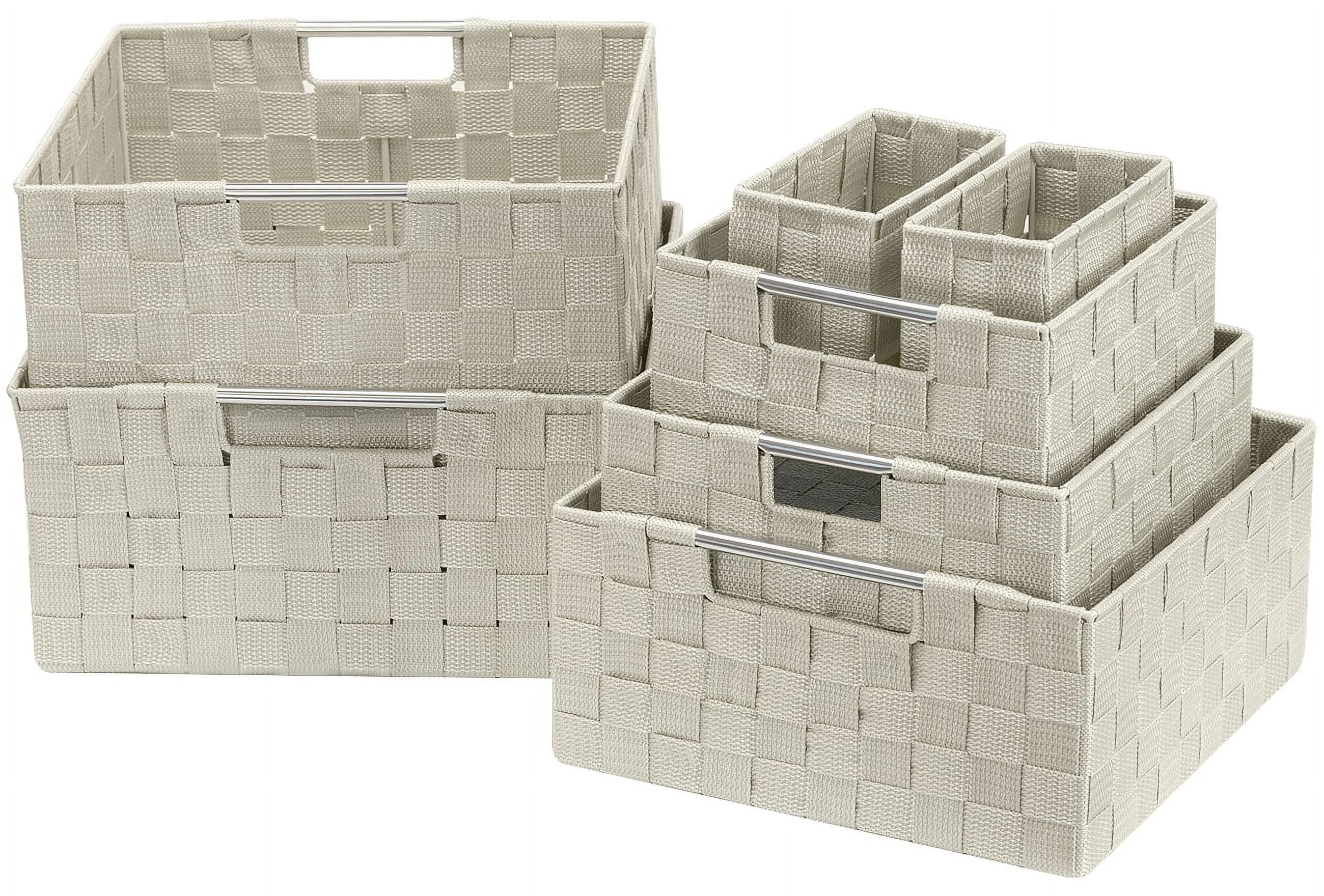 Sorbus Stackable Beige Woven Fabric Storage Basket, Built-in Carry Handles, Set of 7 | Walmart (US)