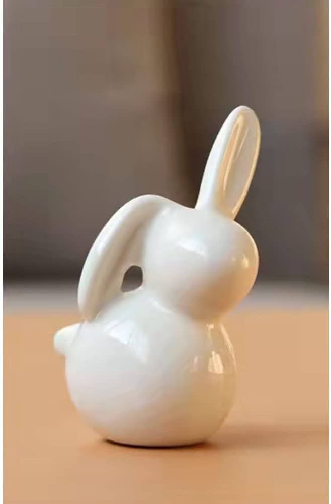 One Ear Pricked Up Bunny Jewelry Ring Holder, Decorative Statue Glazed Ceramic White Rabbit Ring ... | Amazon (US)