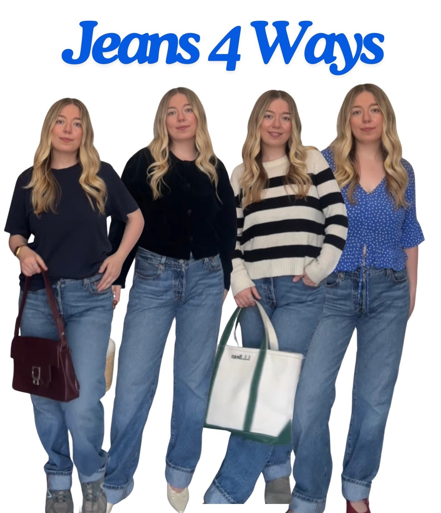 Styling jeans 4 ways ✨ #stylingjeans #jeans #levijeans 
