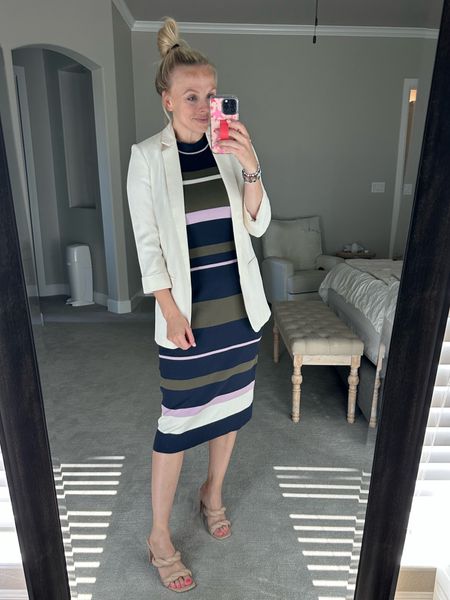 Walmart Striped dress is perfect for the office. Wearing a medium 

#LTKfindsunder50 #LTKworkwear #LTKstyletip