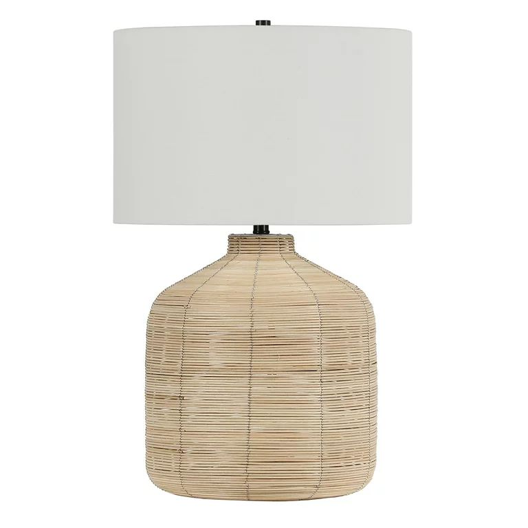 Modern Oversized Rattan Table Lamp with Blackened Steel Accents - Walmart.com | Walmart (US)