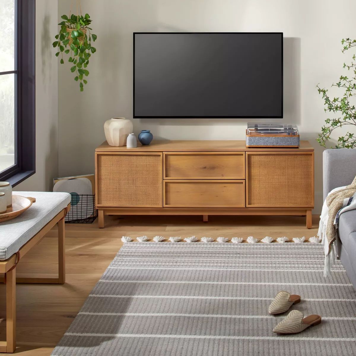 Wood & Cane Transitional Media Console Natural - Hearth & Hand™ with Magnolia | Target
