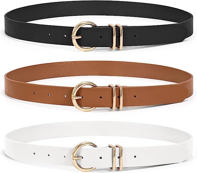 XZQTIVE 3 Pack Women Leather Belts for Jeans Dresses Pants Fashion Ladies Waist Belt With Gold Bu... | Amazon (US)