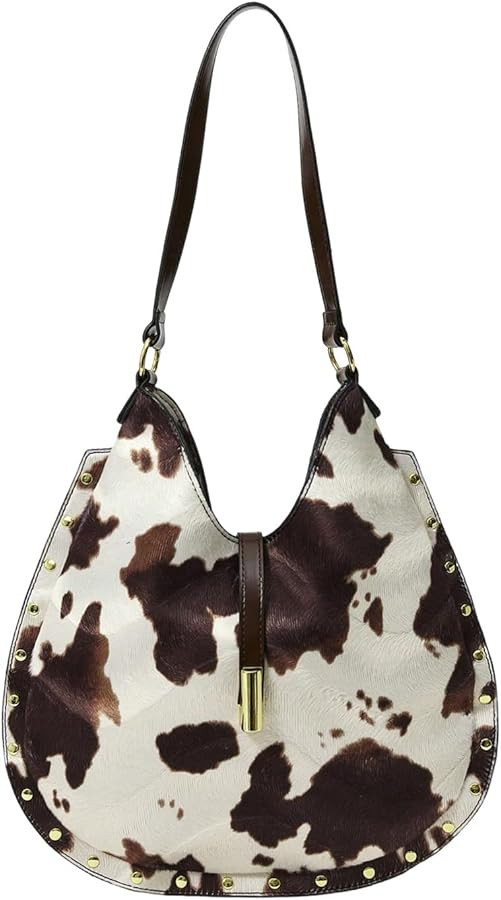 Women's Cow Graphic Studded Rivet Shoulder Handbags Retro Large Circle Tote Bags Purse | Amazon (US)